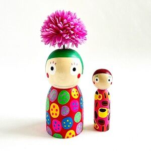 Handcrafted Japanese Wooden Peg Doll Set (NEW)